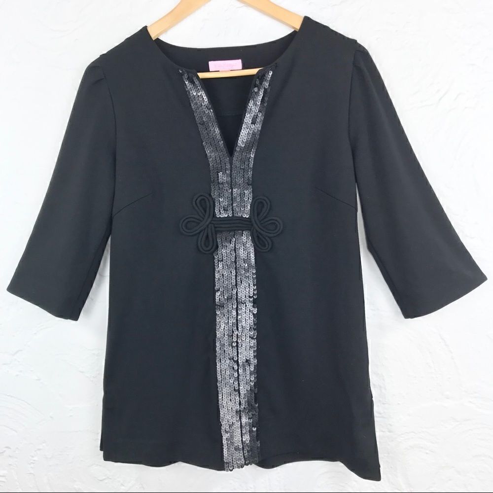 Lilly Pulitzer black tunic top-front bow/sequins-6